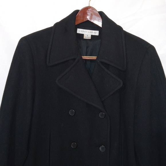 Vtg Larry Levine Wool Peacoat Womens Size 10 Black Double Breasted - Picture 4 of 11